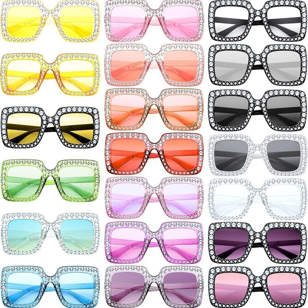 20 Pairs Rhinestone Sunglasses Bling Crystal Retro Disco Glasses Women Girls
